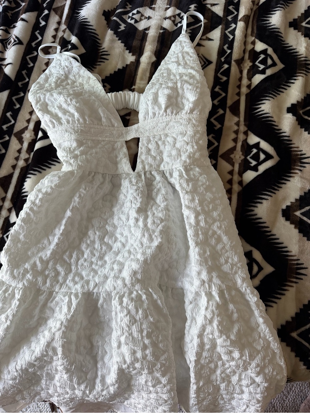 White Textured Spaghetti Strap Mini Dress